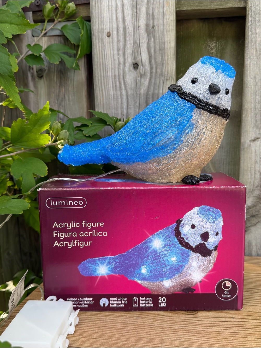 Acrylic Blue Jay Bird LED Light Up Figure 5.5” Indoor/Outdoor Lumineo